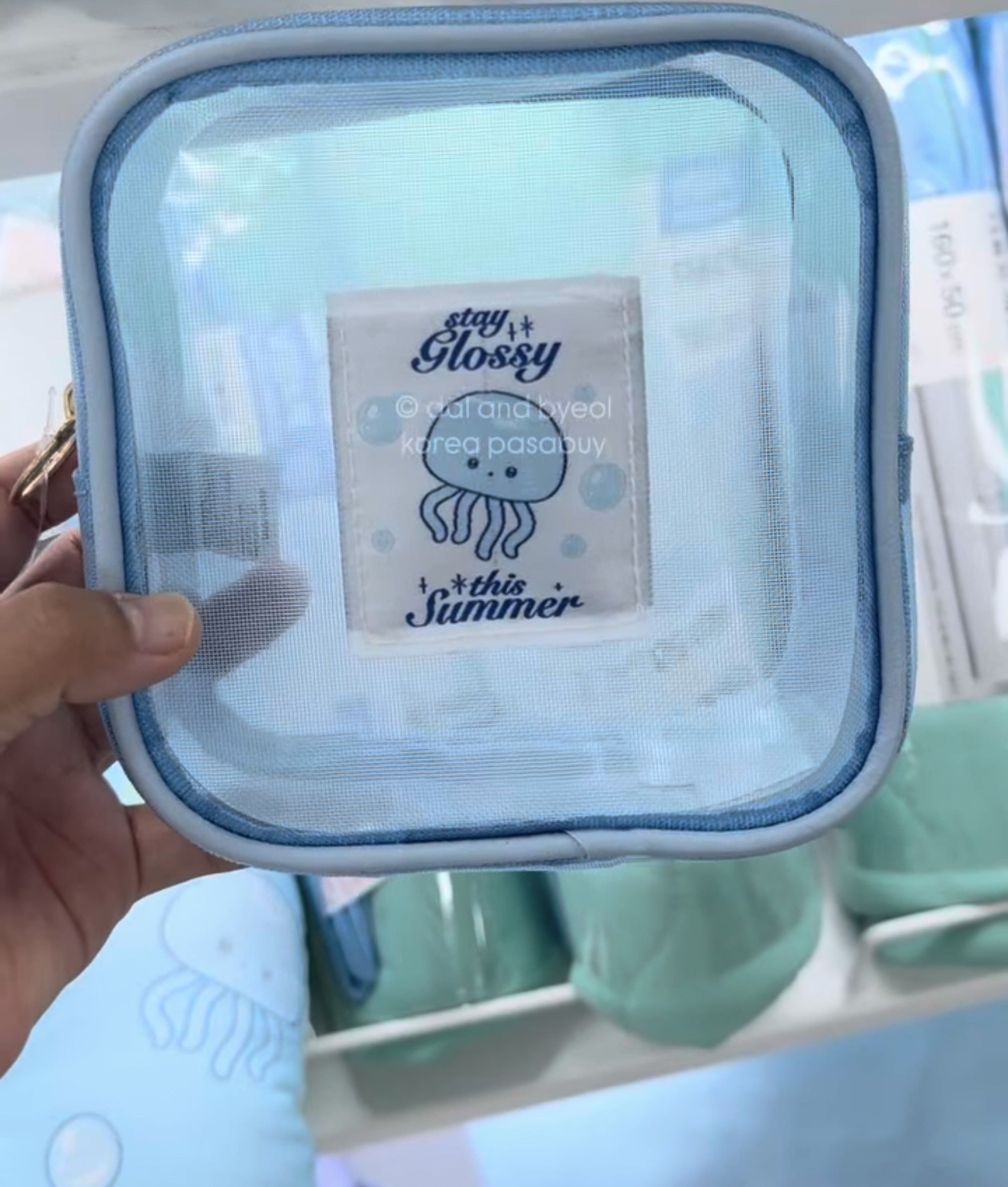 [DAISO] BLUE Jelly Blue Mesh Pouch